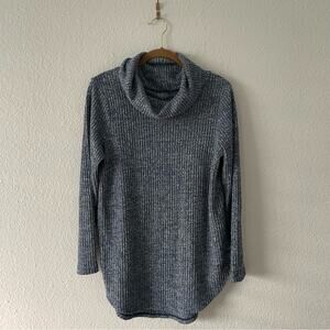 Navy Heather Turtleneck Sweater Waffle Knit Size Small